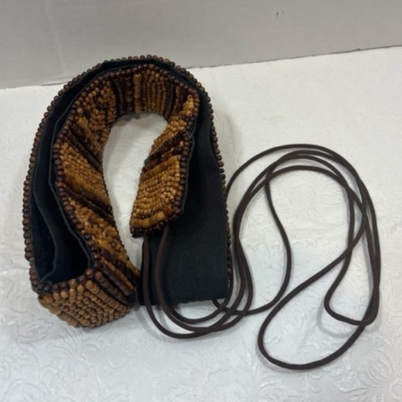 BOHO Intricate Brown Beaded Hip Tie Belt Wood Beads Hippie Adjustable - Picture 4 of 13